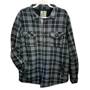 Voyager Remote Fleece Shirt Jacket Mens L Shacket Button Down Blue Plaid Heavy
